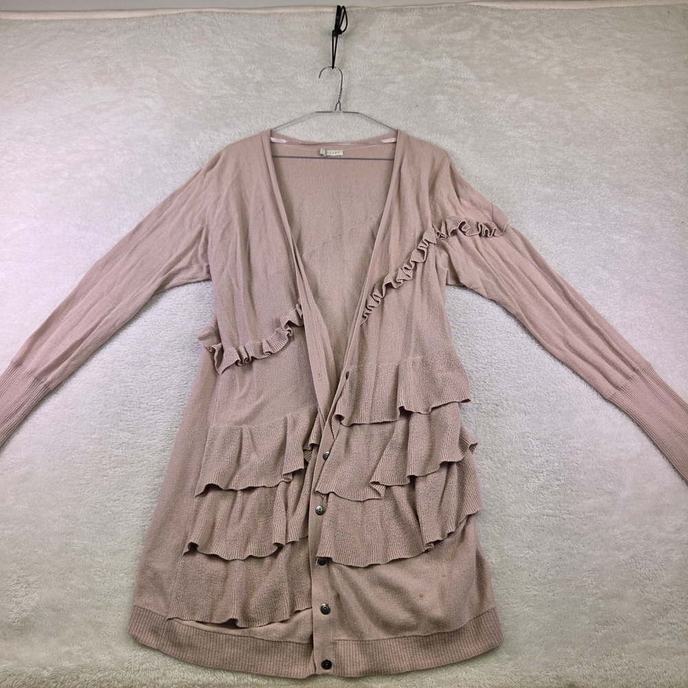 Hinge Womens Medium Dusty Rose Ruffle Tiered Longline Button Front Cardigan